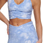 Sutiã esportivo de baixo impacto tie-dye feminino DKNY, azul, tamanho pequeno