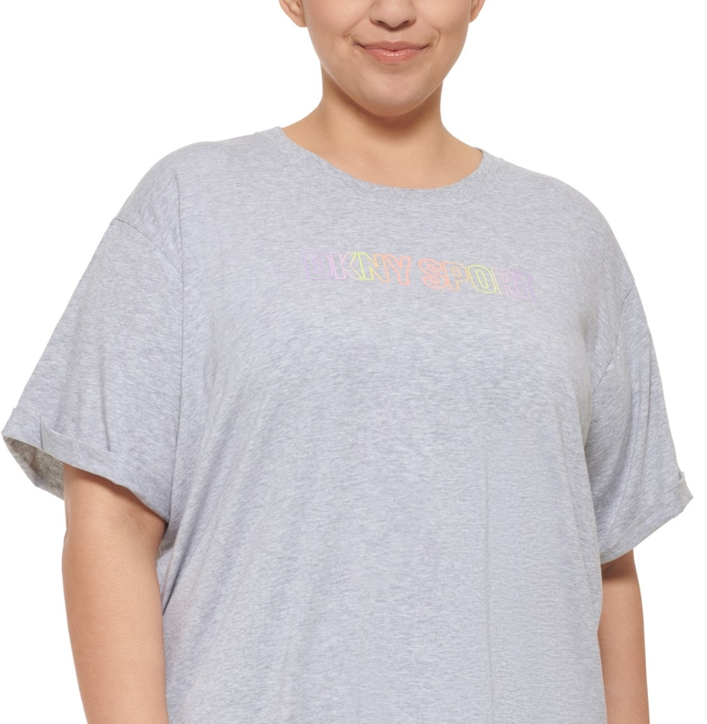 Camisetas e tops femininos DKNY para corrida e ioga, cinza, tamanho 2X