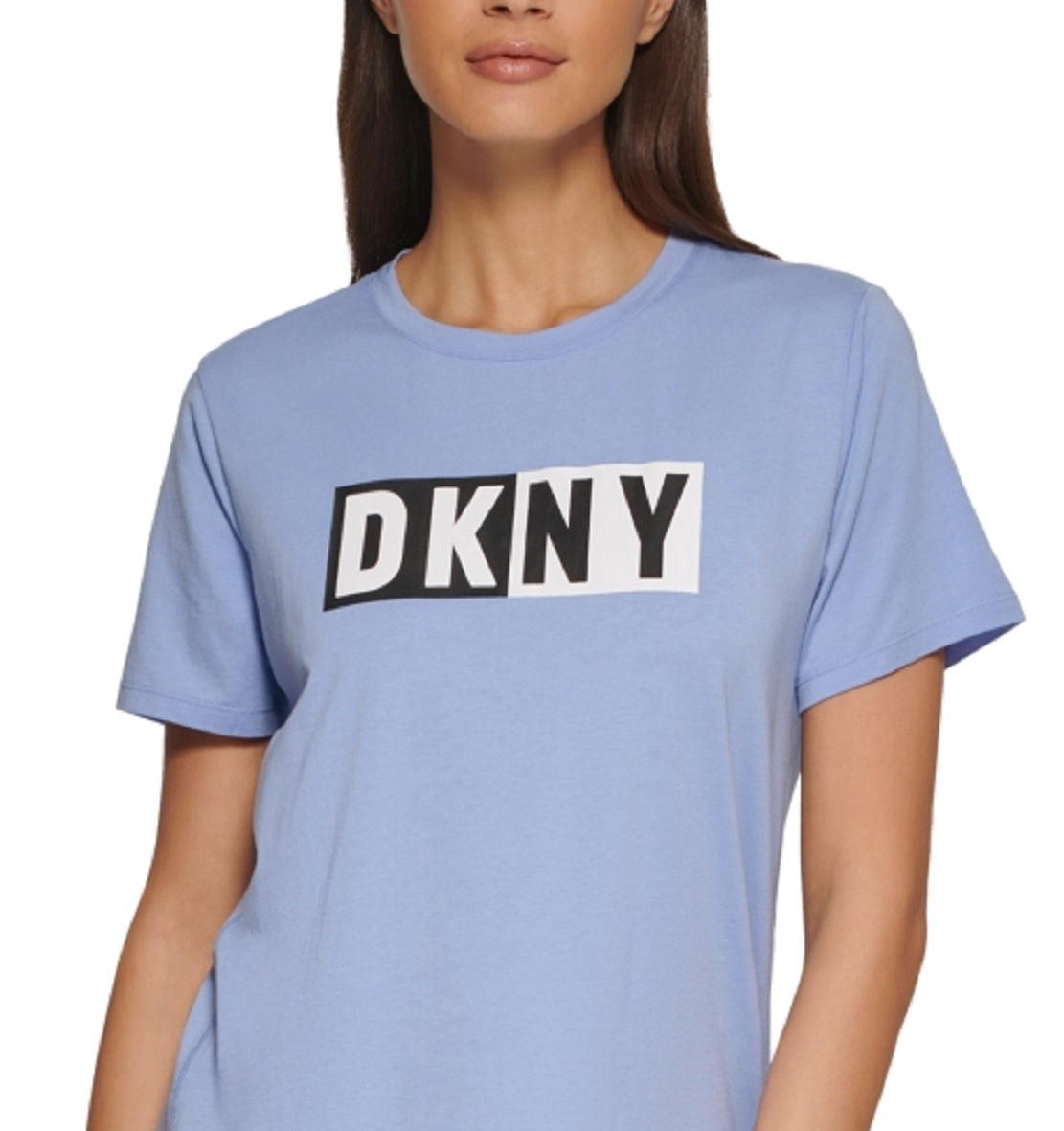 Camiseta feminina DKNY com logotipo, azul, tamanho médio