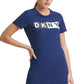 Vestido camiseta feminino DKNY com logotipo de algodão azul, tamanho grande