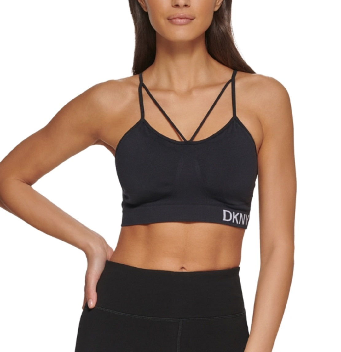 Shorts de ciclismo feminino DKNY de cintura alta, preto, tamanho grande
