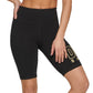 Shorts de ciclismo feminino DKNY de cintura alta, preto, tamanho médio