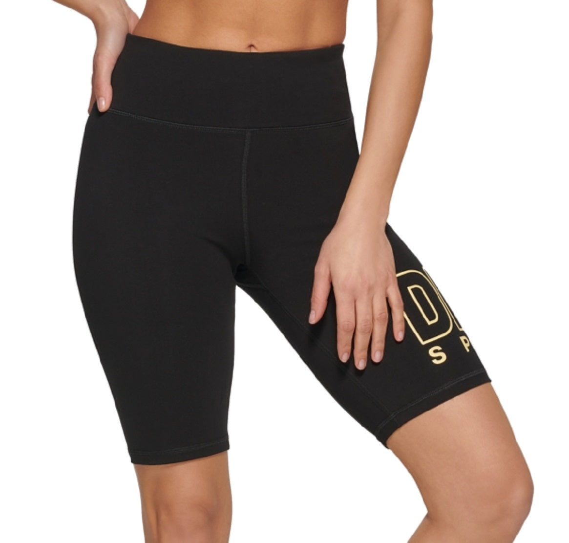 Shorts de ciclismo feminino DKNY de cintura alta, preto, tamanho médio