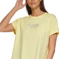 Camiseta feminina DKNY de algodão com logotipo bordado, amarela, tamanho grande
