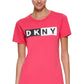 Vestido camiseta feminino DKNY com logotipo de algodão rosa