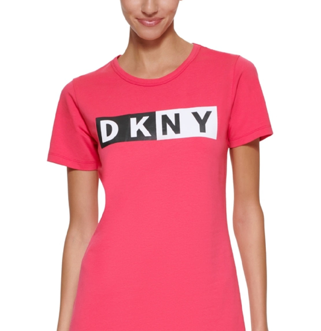 Vestido camiseta feminino DKNY com logotipo de algodão rosa
