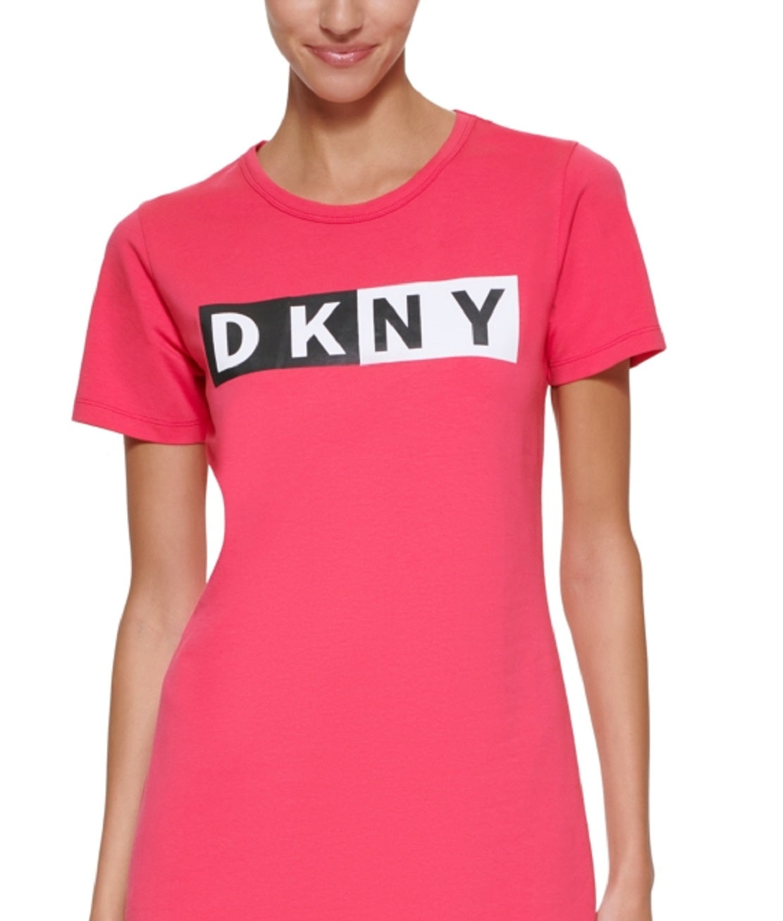 Vestido camiseta feminino DKNY com logotipo de algodão rosa