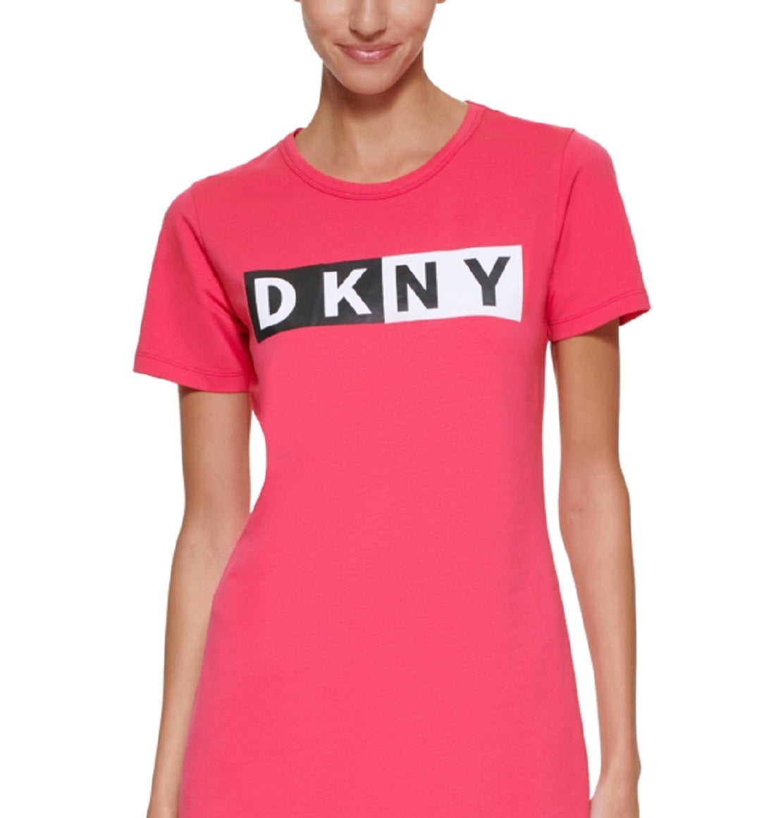 Vestido camiseta feminino DKNY com logotipo de algodão rosa tamanho X-S