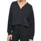 Moletom curto DKNY Henley Lounge feminino, preto, tamanho médio