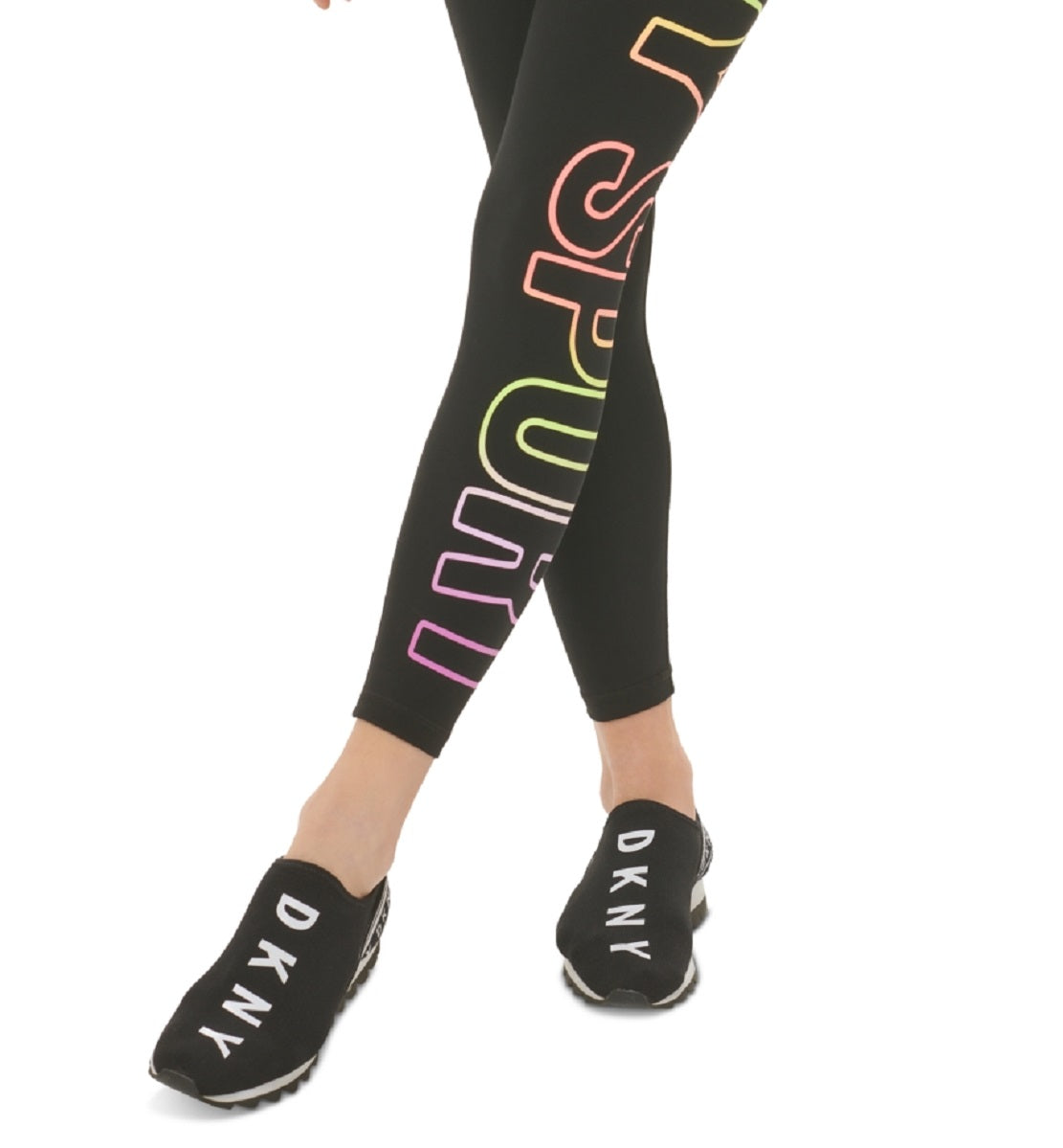 Leggings femininas DKNY com logo Ombre Explodido 7/8, pretas, tamanho grande