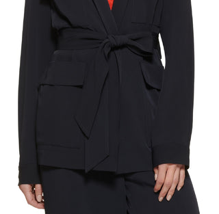 Blazer utilitário feminino DKNY com cinto, azul, tamanho grande