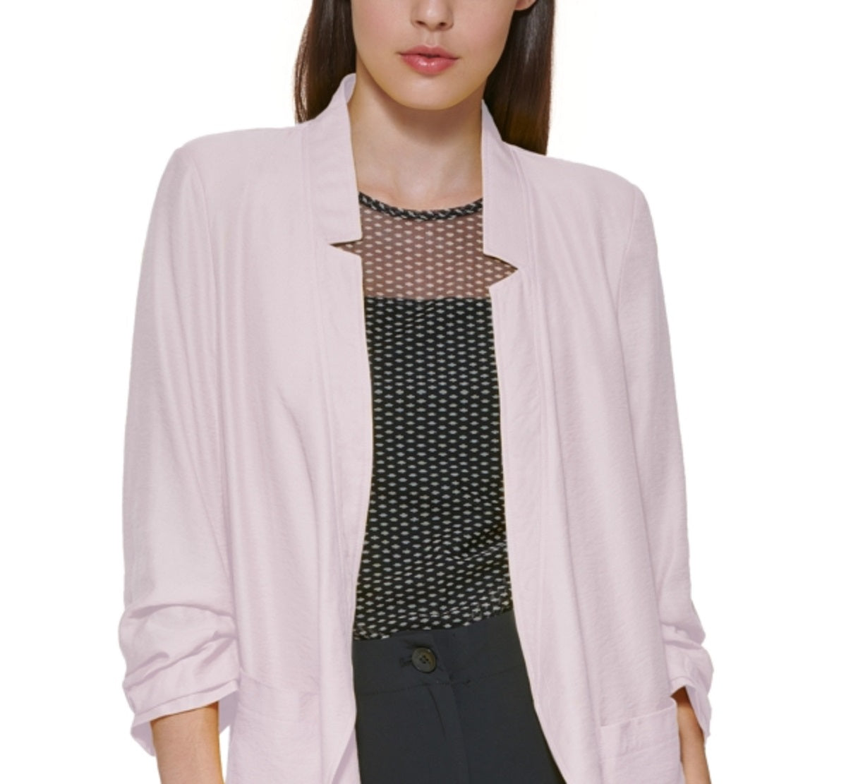 Blazer oversize feminino DKNY com manga franzida, rosa, tamanho extragrande