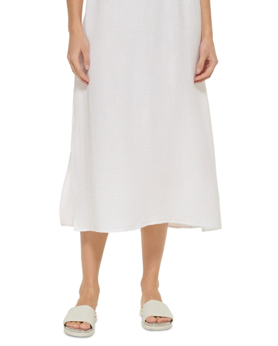 Vestido longo com decote em V e amarração frontal DKNY feminino, saída de banho, tamanho grande, branco