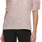 Blusa feminina estampada DKNY com manga cotovelo, rosa, tamanho extragrande