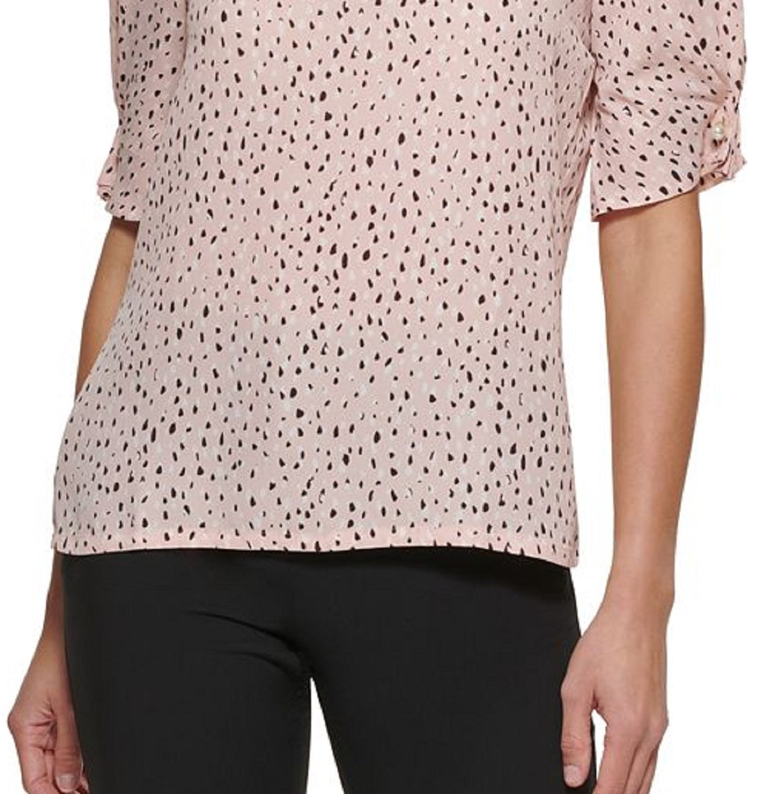 Blusa feminina estampada DKNY com manga cotovelo, rosa, tamanho extragrande