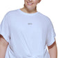 Camiseta feminina DKNY com logo metálico frontal e nó, branca, tamanho 1X