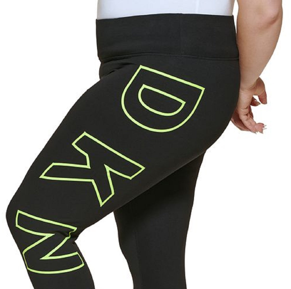 Legging feminina DKNY com cintura alta e logo explodido 7/8, preta, tamanho 3X