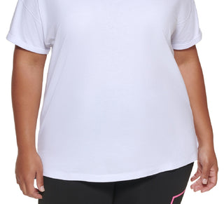 Camiseta feminina DKNY Sport Plus Cotton Logo, branca, tamanho 2X