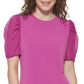 Blusa feminina DKNY com manga bufante e estampa de mídia mista, roxa, tamanho médio