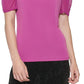 Blusa feminina DKNY com manga bufante e estampa de mídia mista, roxa, tamanho médio