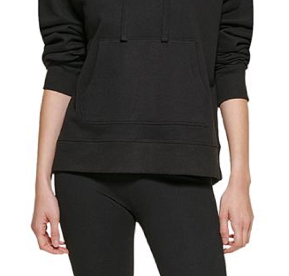 Moletom com capuz feminino DKNY com logotipo, preto, tamanho pequeno