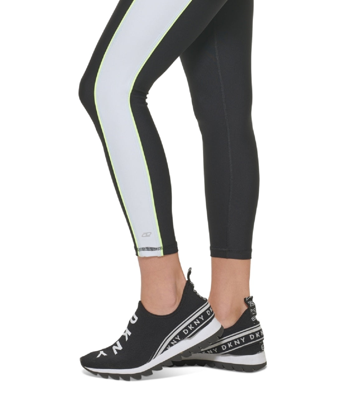 Leggings femininas DKNY com zíper frontal e blocos de cores, 7/8, pretas, tamanho grande