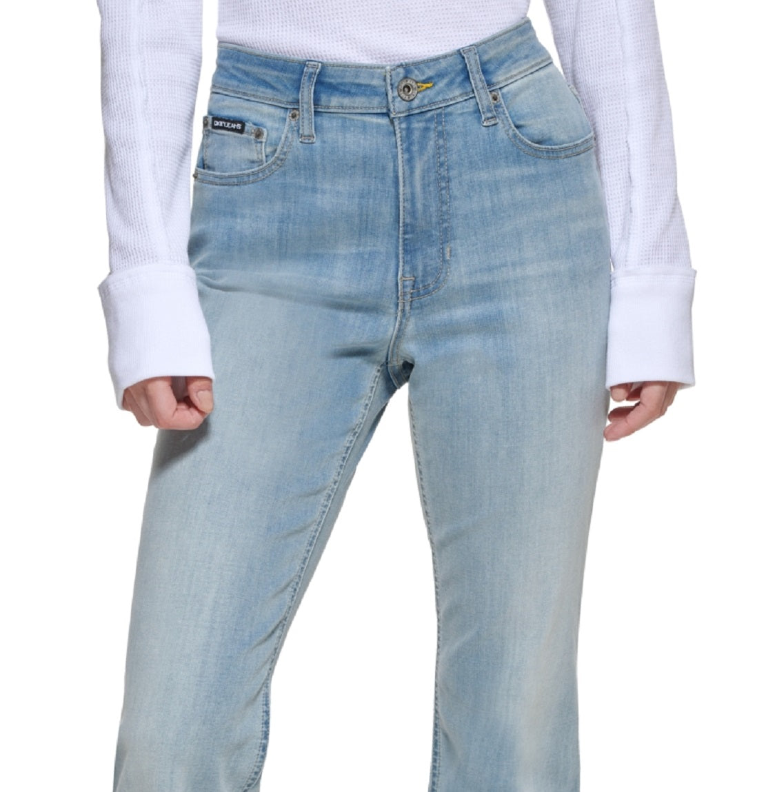 Calça jeans feminina DKNY Boerum de cintura alta, tamanho 27, azul