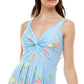 Vestido Planet Gold Junior com estampa floral, ajuste e flare, azul, tamanho grande