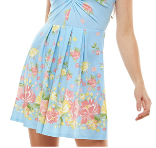 Vestido Planet Gold Junior com estampa floral, ajuste e flare, azul, tamanho grande