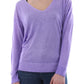 Suéter feminino GUESS com decote em V e ombros caídos, canelado, roxo, tamanho extragrande