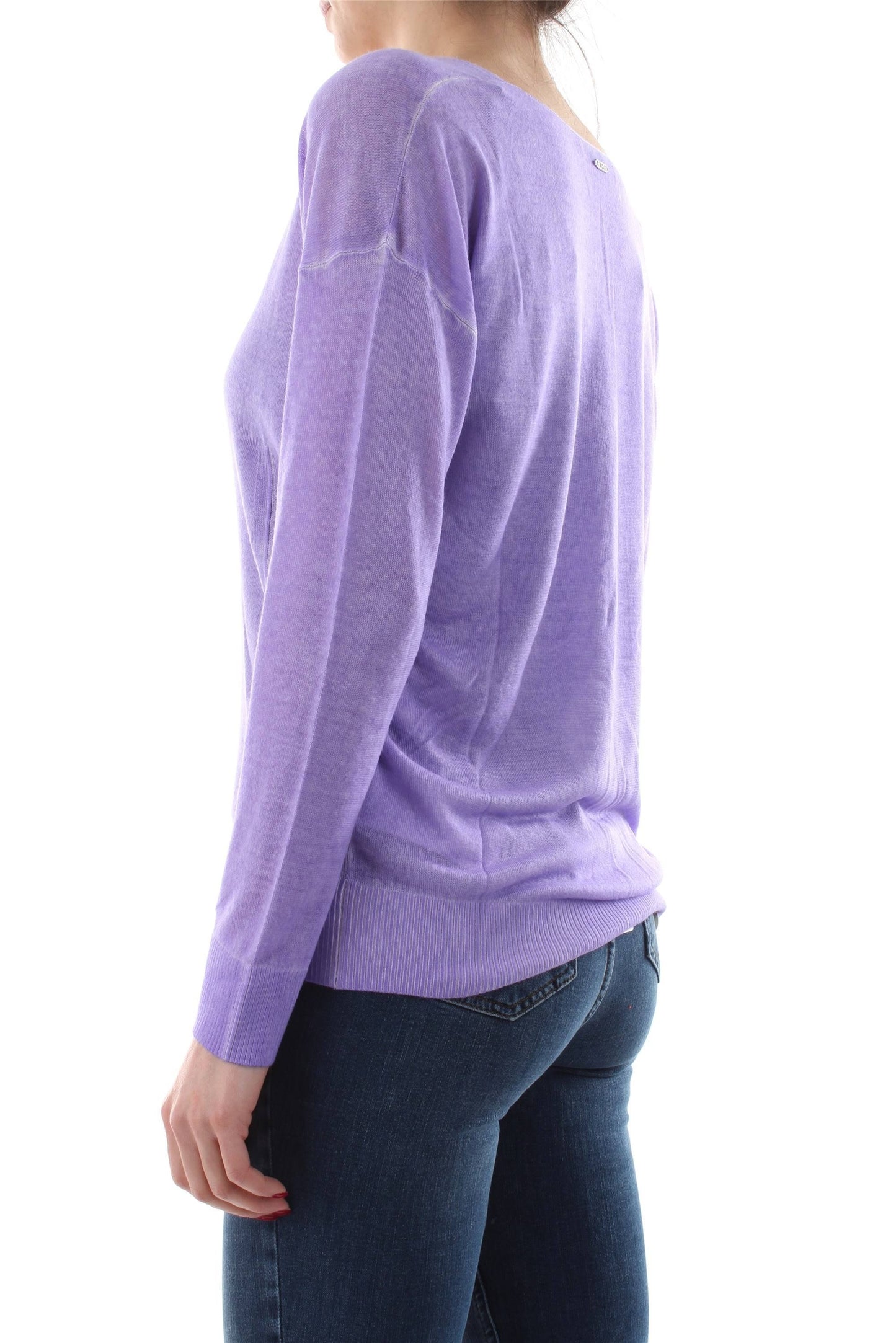 Suéter feminino GUESS com decote em V e ombros caídos, canelado, roxo, tamanho extragrande