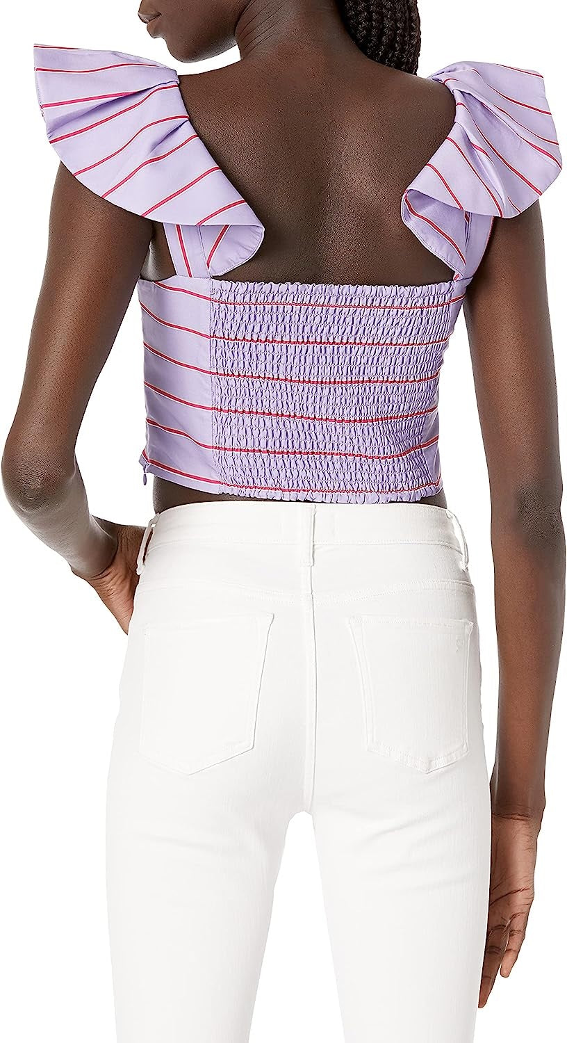 Blusa feminina GUESS Nami com mangas esvoaçantes, roxa, tamanho grande