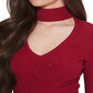 Suéter feminino GUESS Lea Cutout com lantejoulas e manga 3/4 canelada, vermelho, tamanho pequeno