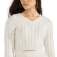 Suéter curto de malha trançada Dora Cable Knit GUESS feminino, branco, tamanho X-S