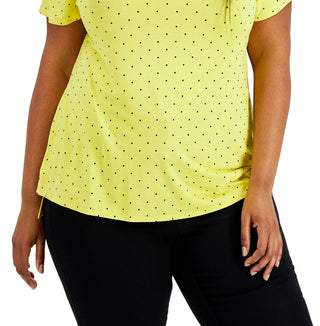 Blusa feminina com estampa de bolinhas Alfani amarela tamanho 2X