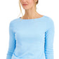 Charter Club Blusa feminina de algodão Pima com gola canoa, azul, tamanho extragrande
