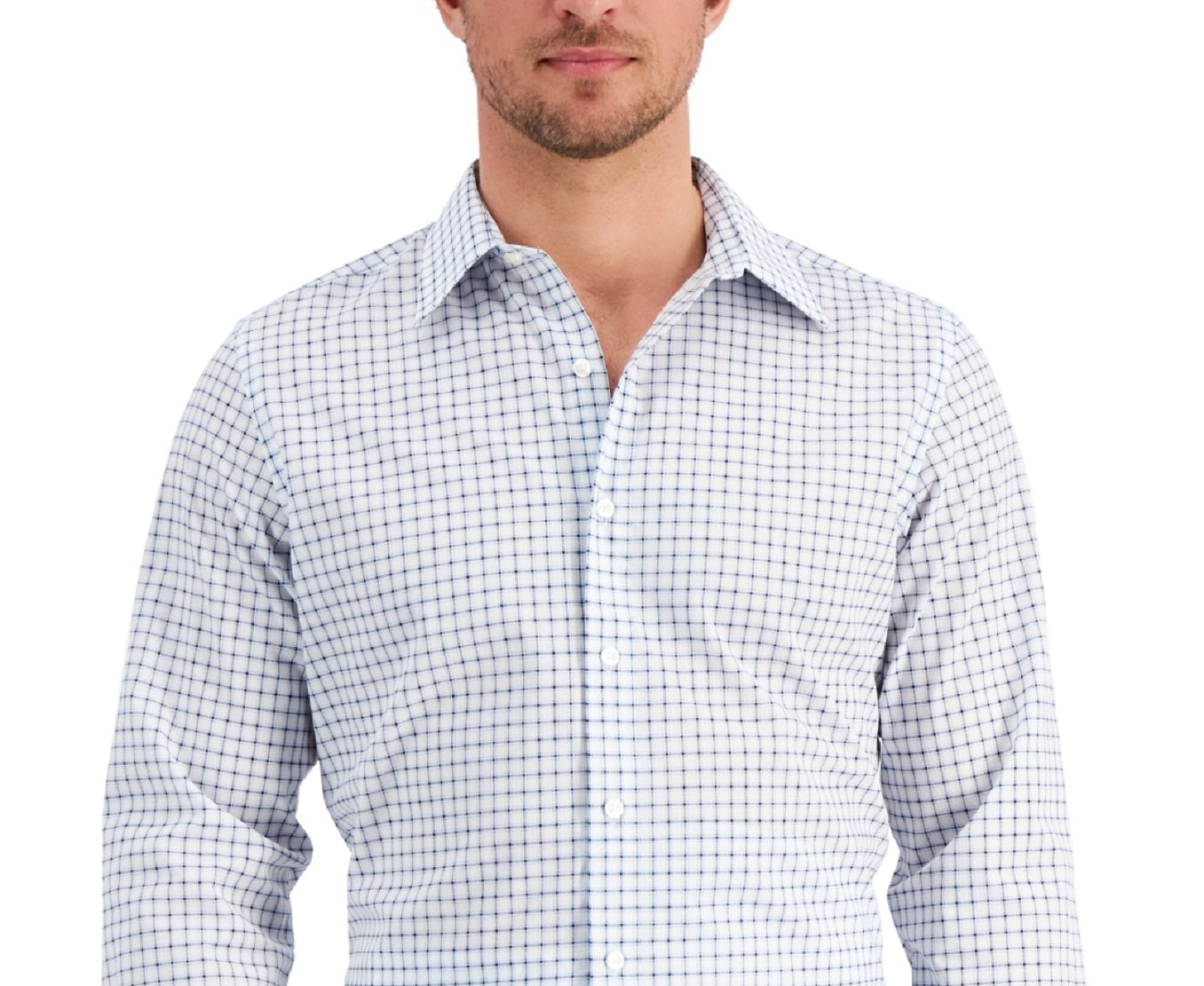 Camisa social masculina Club Room Slim Fit Deco Check Azul Tamanho Médio