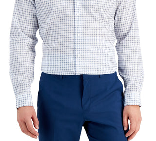 Club Room Men's Slim Fit Deco Check Dress Shirt Blue Size Medium