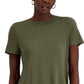 Camiseta feminina Alfani com gola redonda, verde, tamanho pequeno