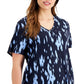 Camiseta feminina estampada com decote em V Alfani, azul, tamanho 0X