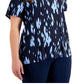 Camiseta feminina estampada com decote em V Alfani, azul, tamanho 0X