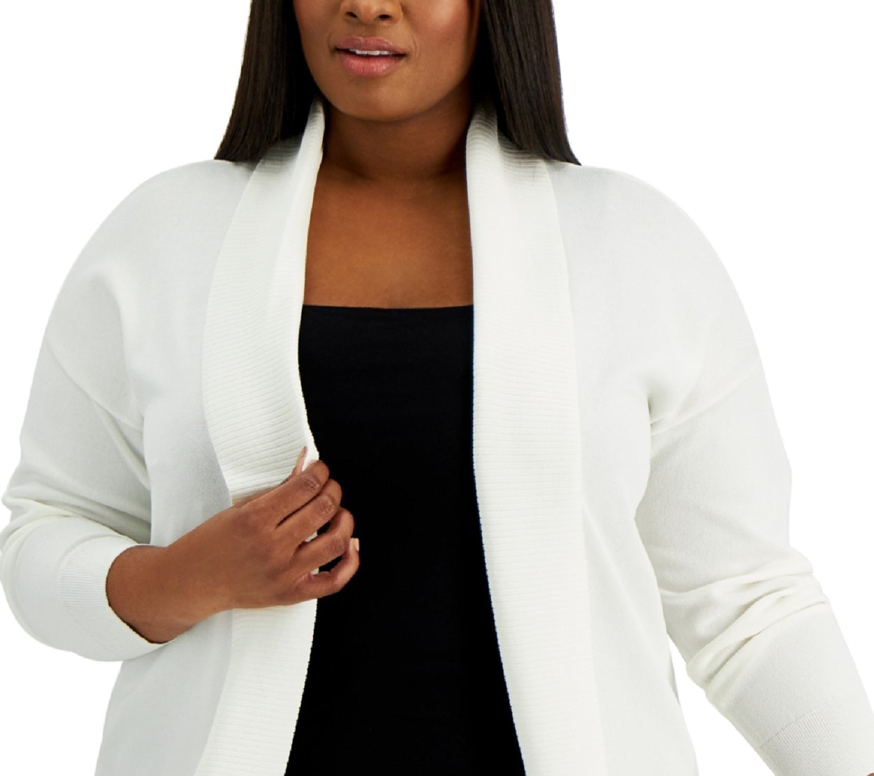 Cardigan feminino Alfani com frente aberta, branco, tamanho 0X