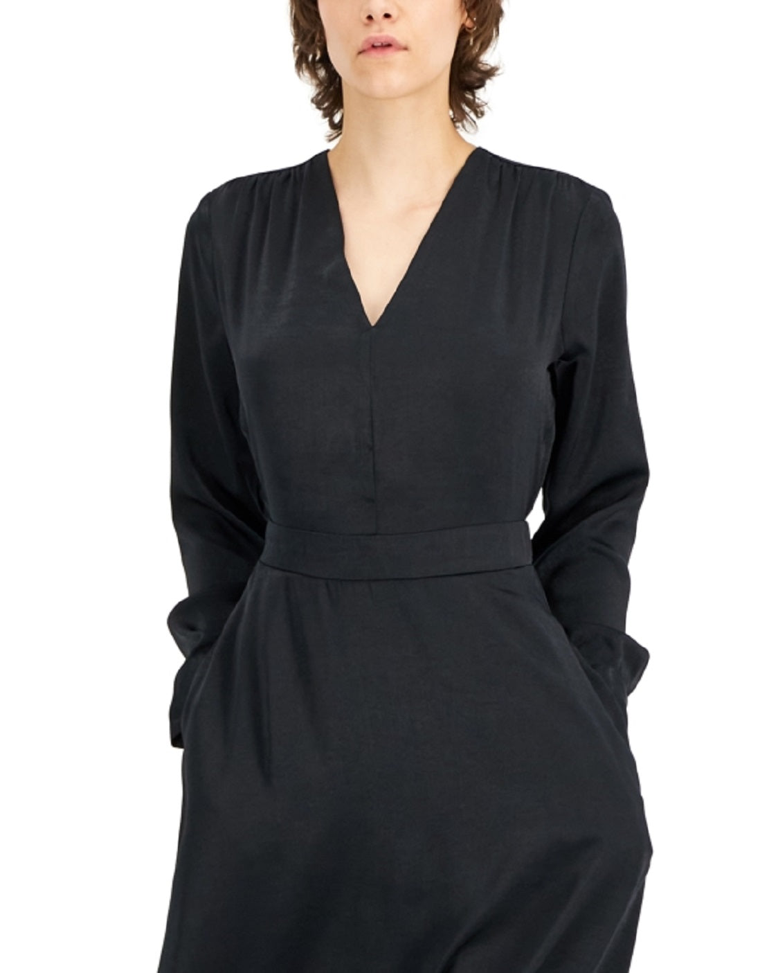 Vestido feminino Alfani com decote em V, preto, tamanho X-S