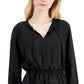 Blusa peplum franzida feminina Alfani, preta, tamanho médio