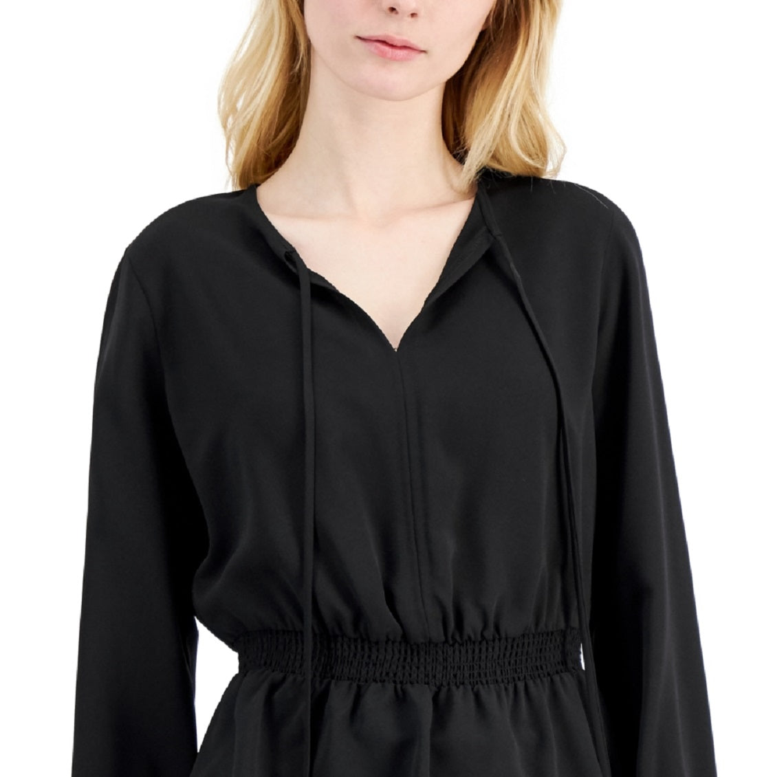 Blusa peplum franzida feminina Alfani, preta, tamanho médio