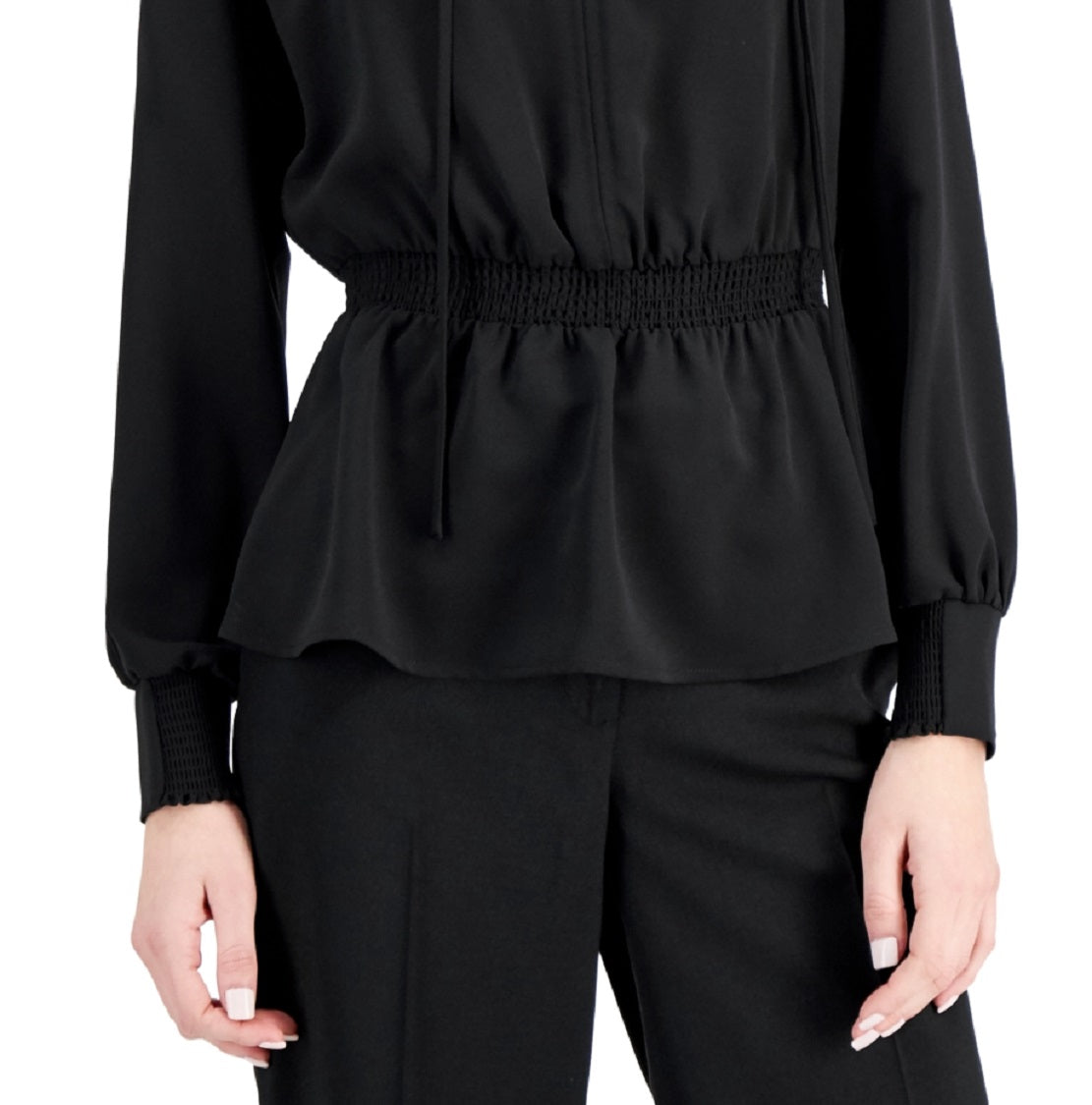 Blusa peplum franzida feminina Alfani, preta, tamanho médio