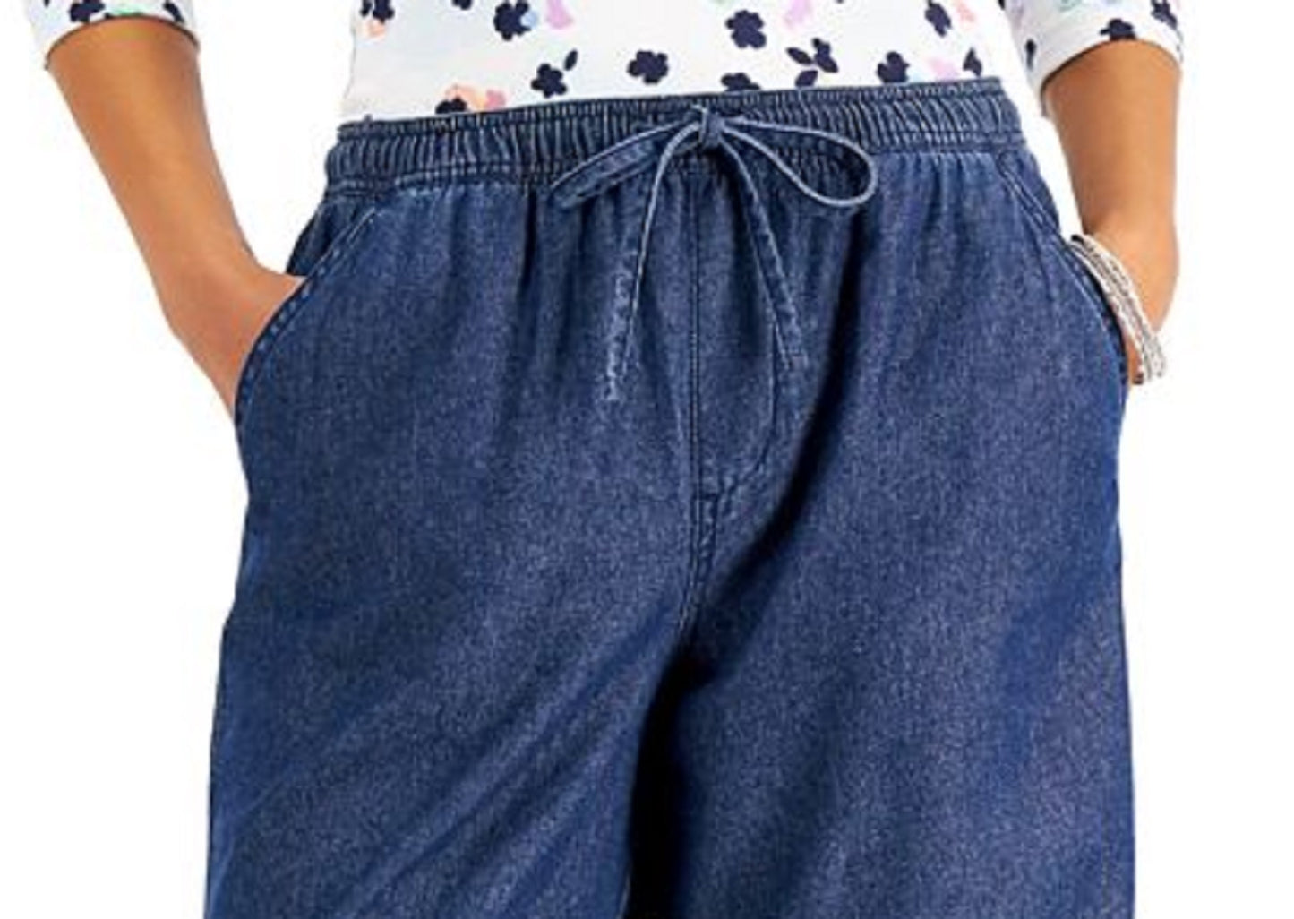 Shorts feminino Karen Scott Gemma de algodão azul, tamanho pequeno, extragrande