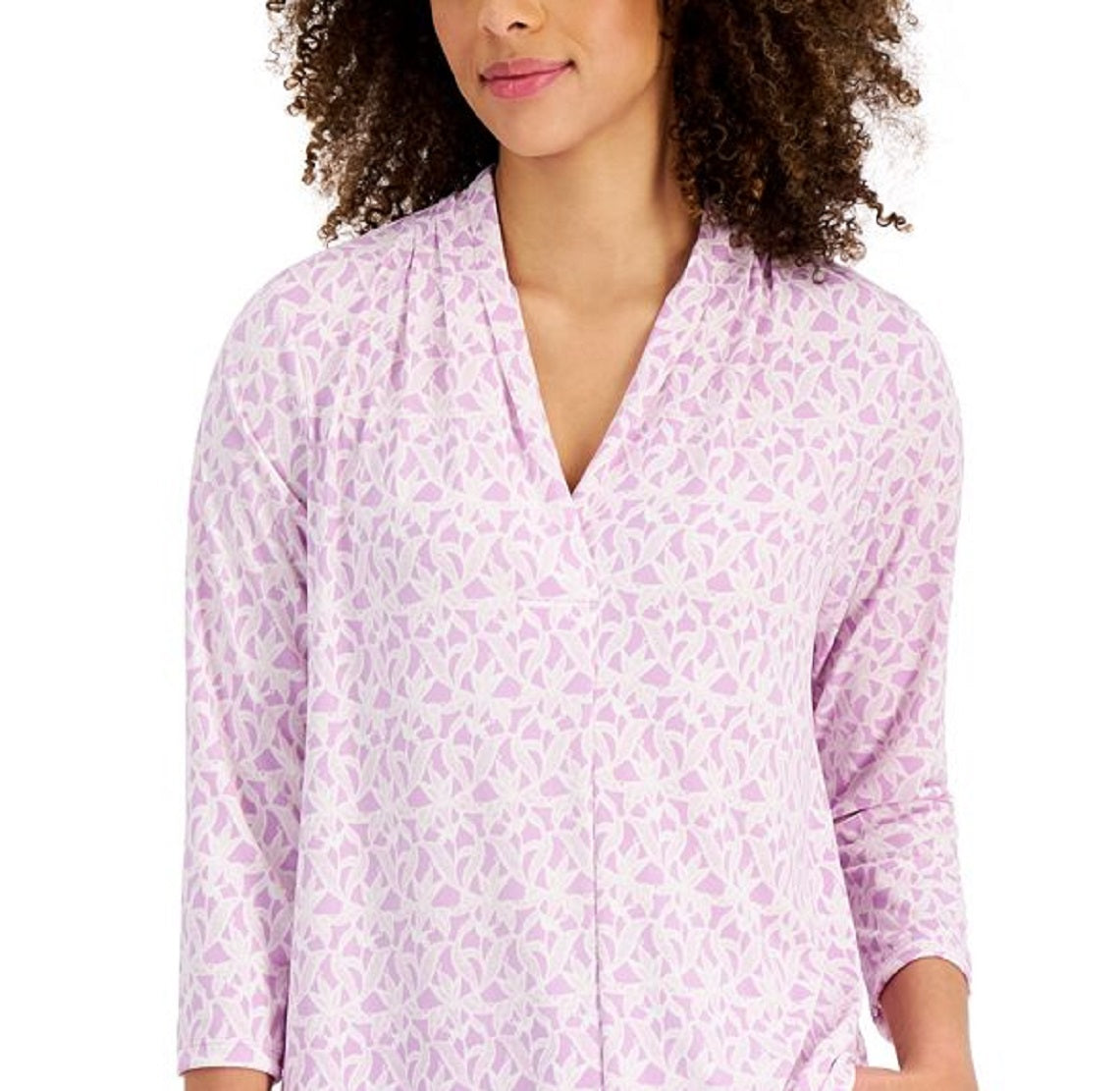 Top feminino com estampa de renda e manga 3/4, roxo, tamanho extragrande, da Charter Club