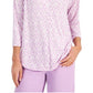 Top feminino com estampa de renda e manga 3/4, roxo, tamanho extragrande, da Charter Club