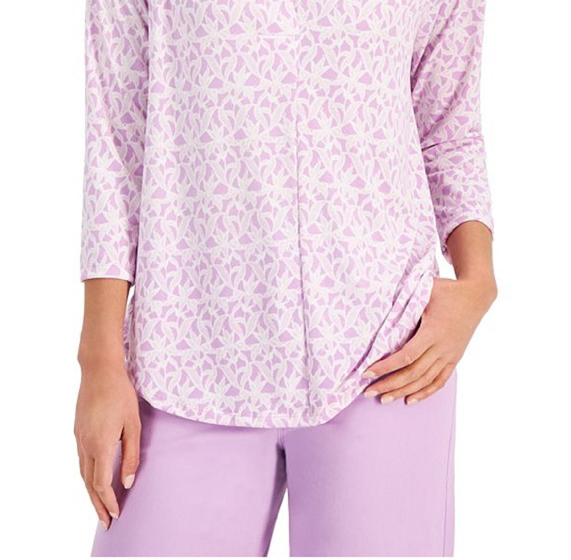 Top feminino com estampa de renda e manga 3/4, roxo, tamanho extragrande, da Charter Club